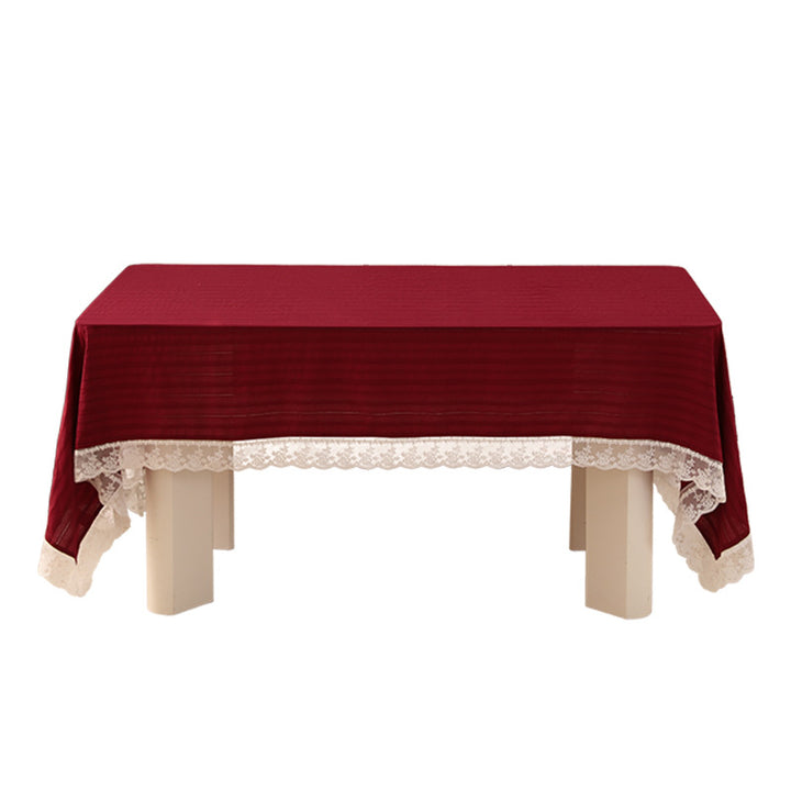 Rectangular festive tablecloth with lace border and fine waffle texture Stornfield
