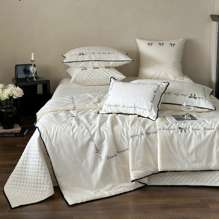 Ruffled Quilted Bedspread Ensemble with Euro Sham, Round Ruffle Accent Pillow & Embroidered Detail