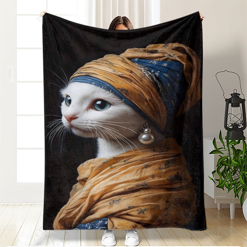 Artistic Cat-Themed Fleece Blanket