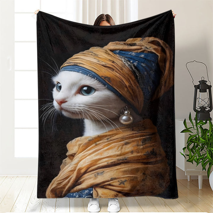Artistic Cat-Themed Fleece Blanket