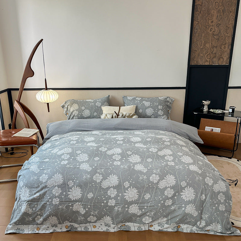 Reversible Cotton Floral Duvet Cover Set with Button Closure & Matching Pillow Shams