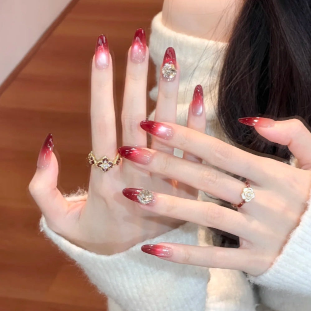 Glamorous Gradient Stiletto Press-On Nails with Rhinestone Accents Stornfield