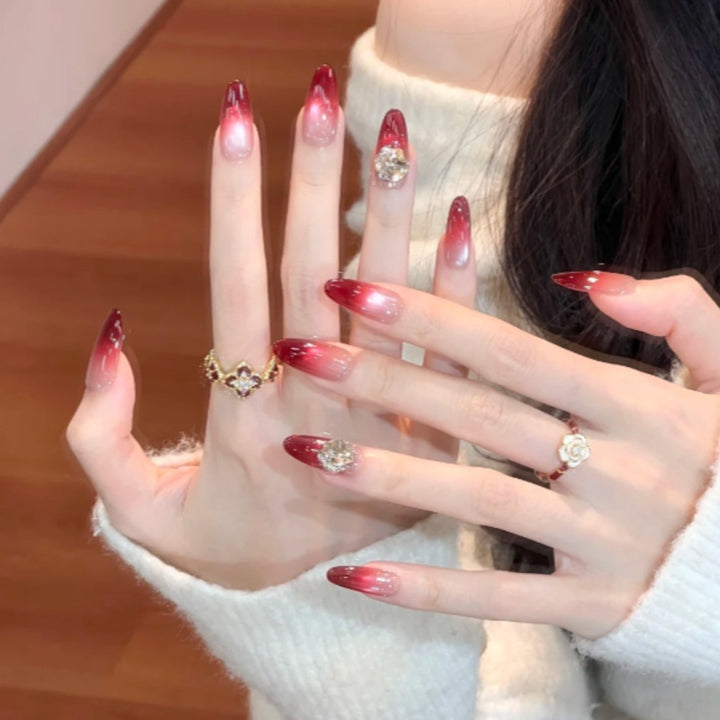 Glamorous Gradient Stiletto Press-On Nails with Rhinestone Accents Stornfield