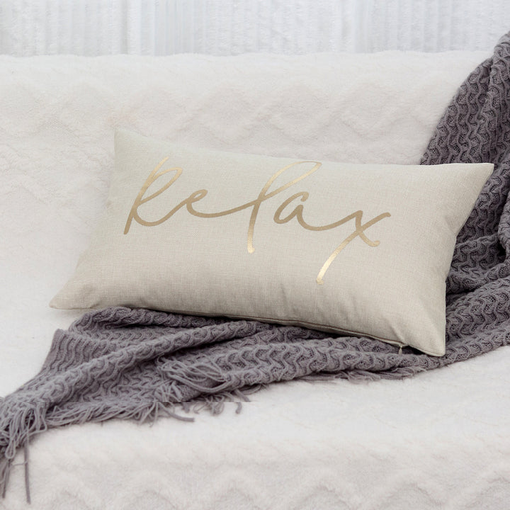 Rectangular Embroidered Slogan Throw Pillow Cover with Metallic Script Accent