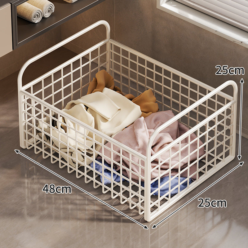 Metal Wire Grid Storage Basket with Raised Side Handles