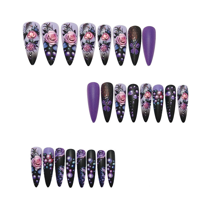 Elegant Artificial Nails with Raised Flower and Pearl Design Stornfield