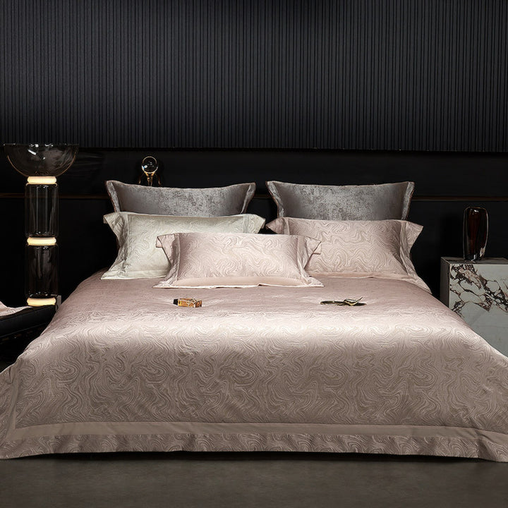 Luxury Jacquard Sateen Swirl-Pattern Duvet Cover and Pillow Sham Set