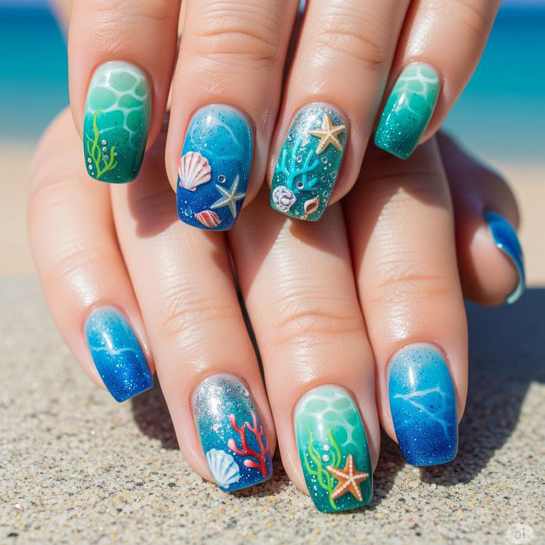 Ocean-Inspired Acrylic Nail Art Set Stornfield