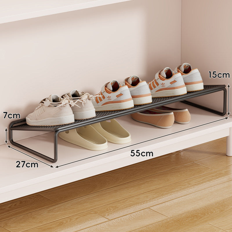 Under-Shelf Two-Level Shoe Rack Organizer with Elevated Mesh Top and Low-Profile Storage Base
