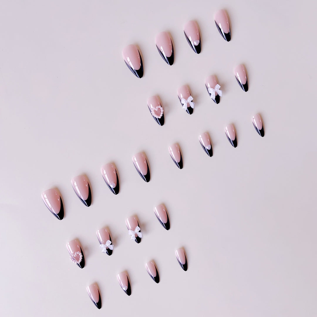 Glamorous artificial nail tips with 3D bows and heart decorations Stornfield