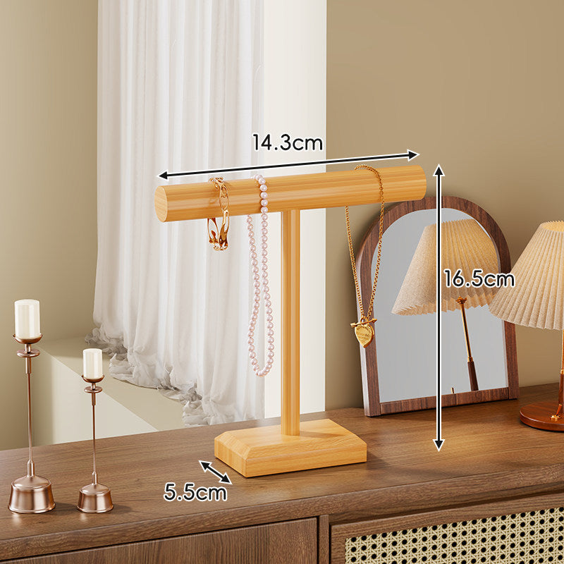 Wooden T-Bar Jewelry Organizer Stand for Necklace and Bracelet Display