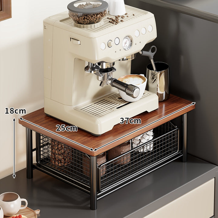Compact Two-Basket Metal Mesh Countertop Organizer with Natural Wood Top