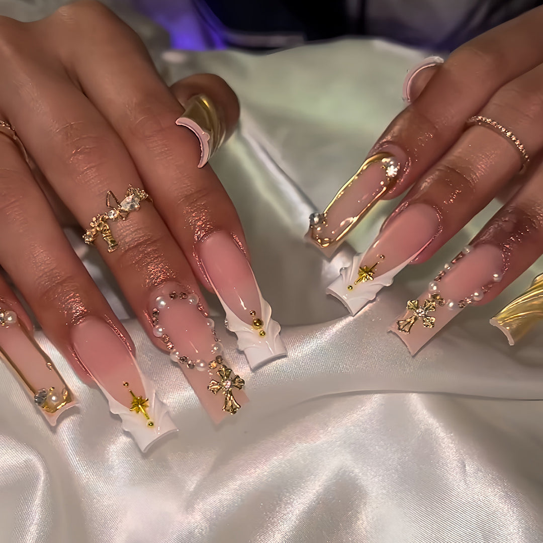 Luxury 3D Decorative Press-On Nails with Gem Accents Stornfield