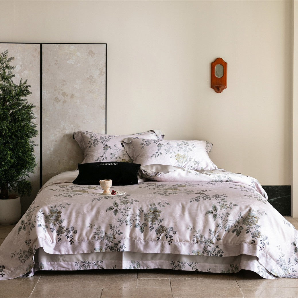 Floral Cotton-Sateen Duvet Cover Set with Tailored Hem and Euro Shams