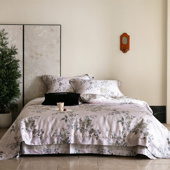 Floral Cotton-Sateen Duvet Cover Set with Tailored Hem and Euro Shams