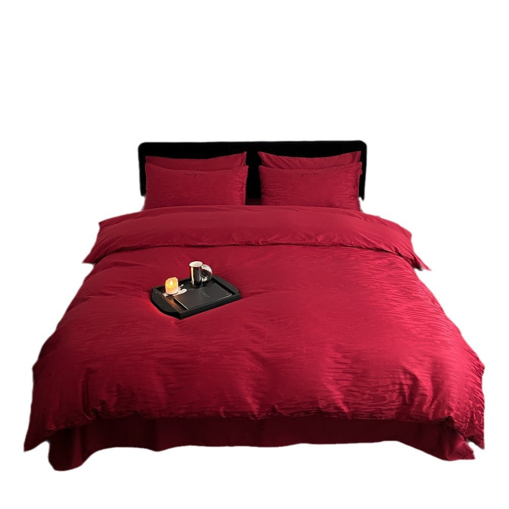 Luxurious cotton satin bedding set with fine wave texture and hotel closure