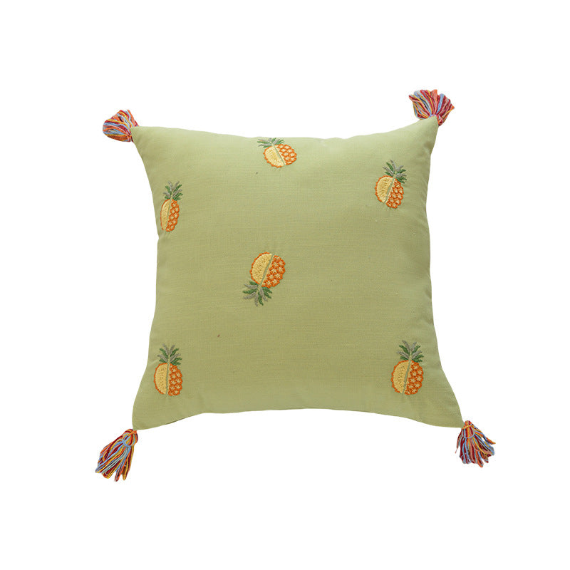Embroidered Pineapple Tassel Decorative Throw Pillow