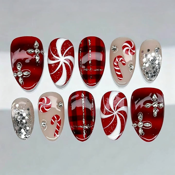 Festive Press-On Nail Art Set with Holiday Patterns Stornfield