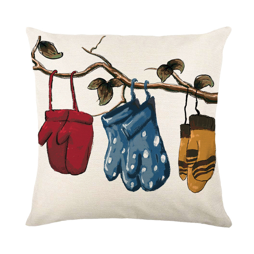 Holiday Linen Throw Pillow Cover with Merry Bright Script and Ribbon Bow Accent