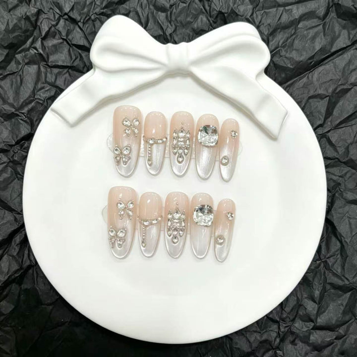 Decorative Press-On Nail Art Set with Rhinestone Accents  1791773681