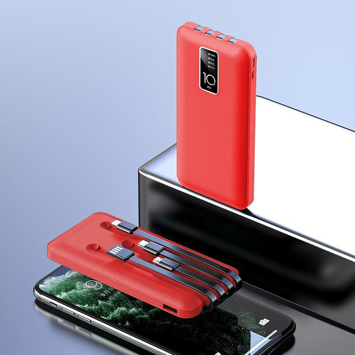 Portable power bank with integrated charging cables and digital charge level indicator Stornfield