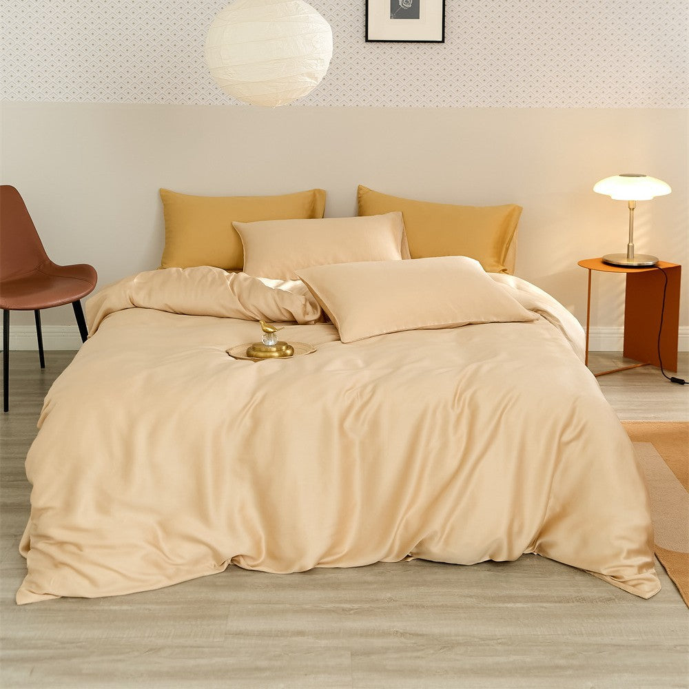 Reversible satin bedding set with a silky glossy feel and skin-friendly cotton blend