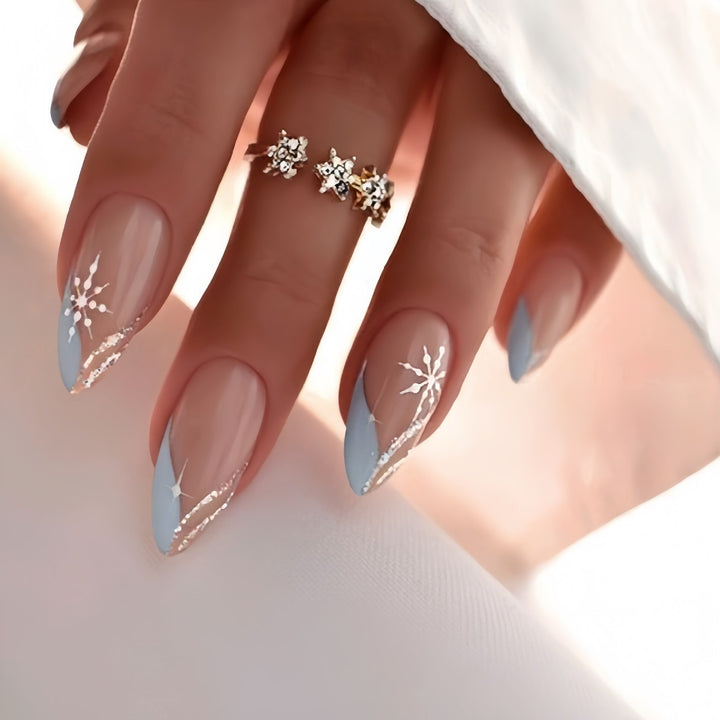 Artistic Press-On Nail Design with Elegant Floral Accents Stornfield