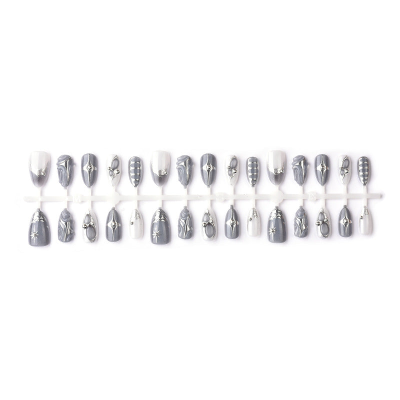Artistic Press-On Nail Set with Metallic Accents Stornfield