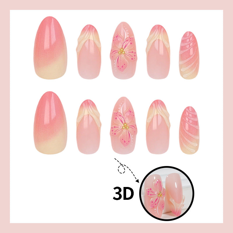 Artificial nail set with delicate floral designs and modern ombre effects Stornfield