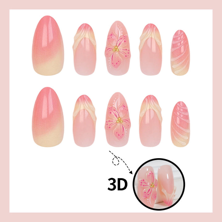 Artificial nail set with delicate floral designs and modern ombre effects Stornfield