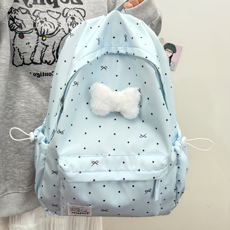 Cute Polka Dot Backpack with Plush Bow Stornfield