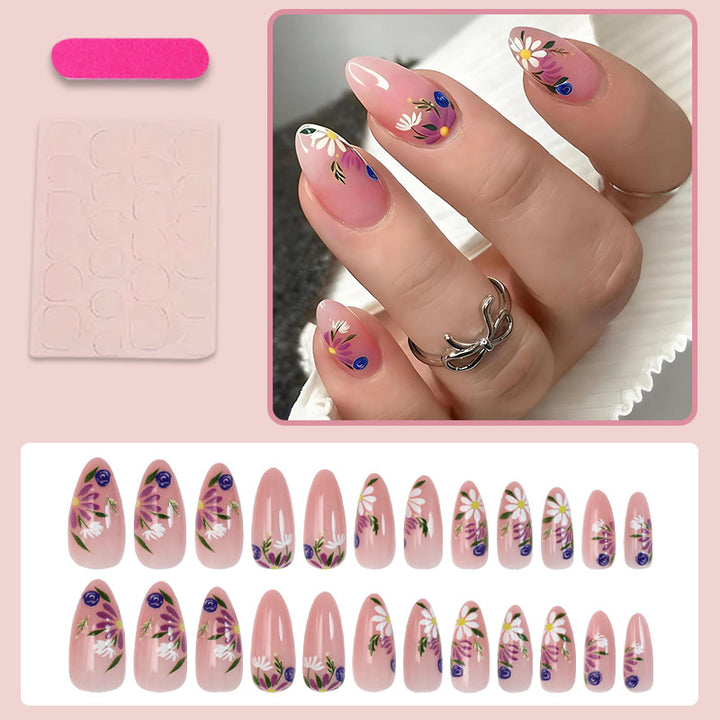 Artificial nail set with floral designs and elegant tips Stornfield