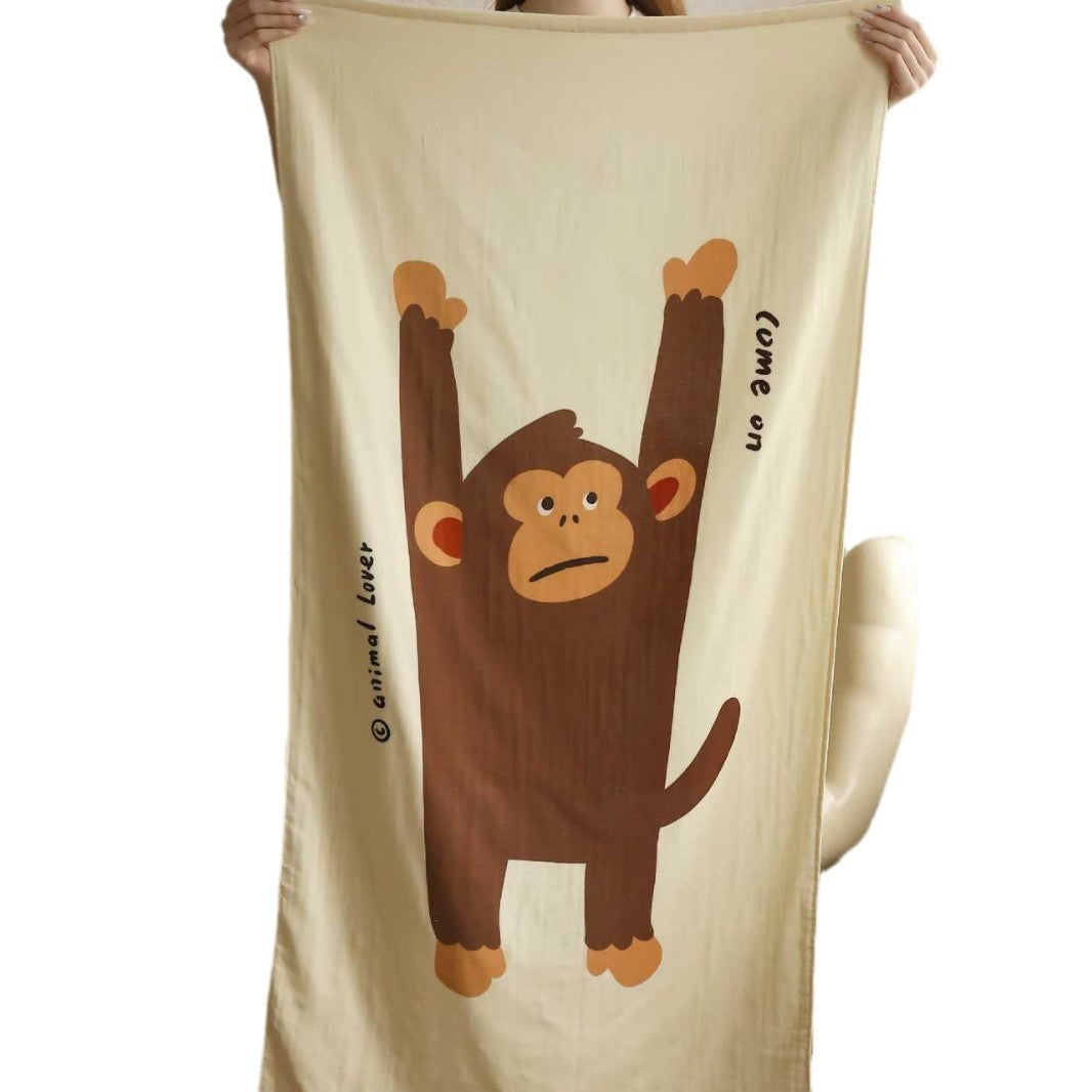 Oversized Cotton Cartoon Monkey Beach & Bath Towel with Quick-Dry Lightweight Weave