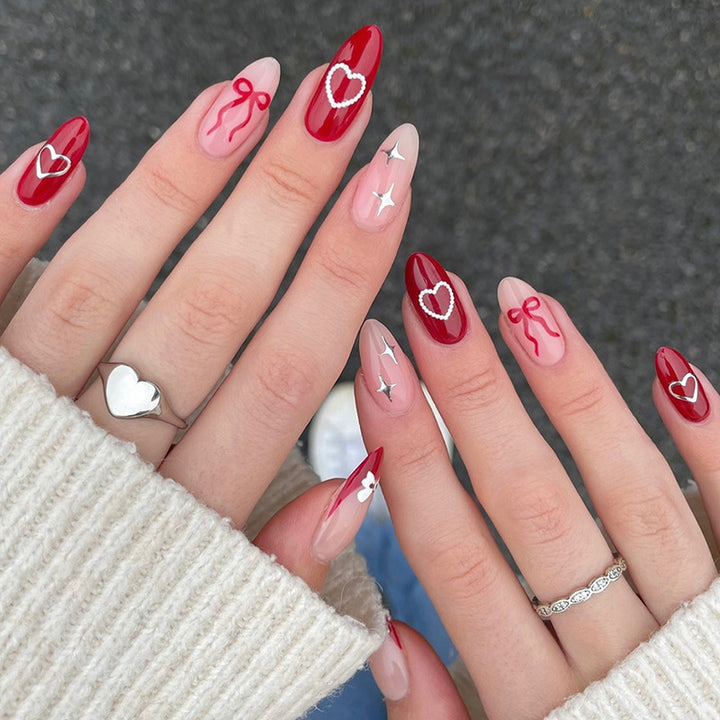 Decorative Press-On Nail Set with Charming Cherry and Bow Designs Stornfield