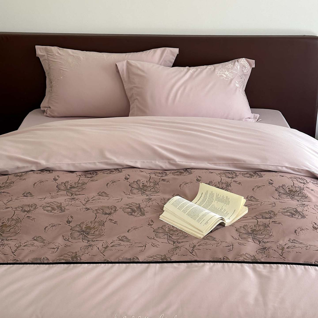 Botanical Panel Cotton-Sateen Duvet Cover Set with Reversible Floral Band & Envelope Closure