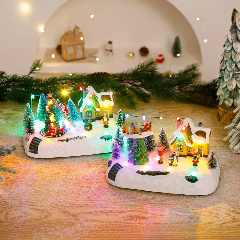 Shopping center Christmas village with luminous figures Stornfield