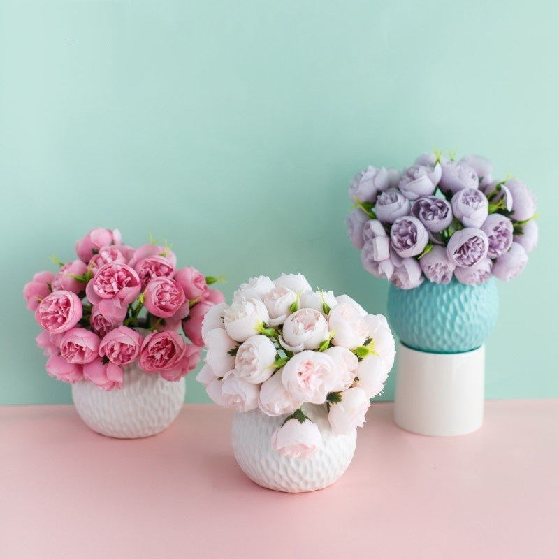 Realistic Synthetic Peony Bouquet
