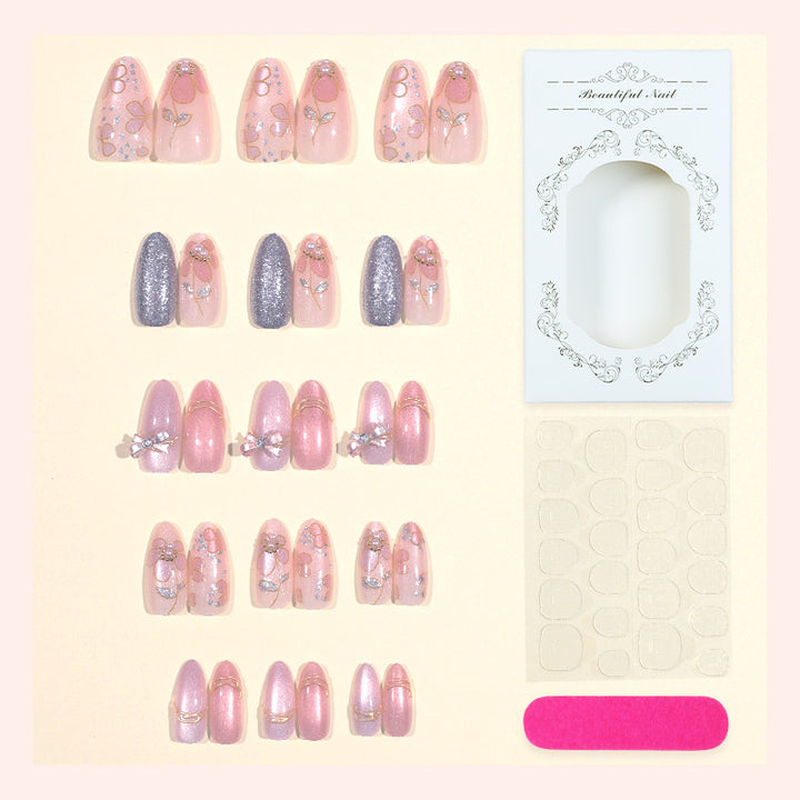 Decorative Floral-Embellished Press-On Nail Set Stornfield