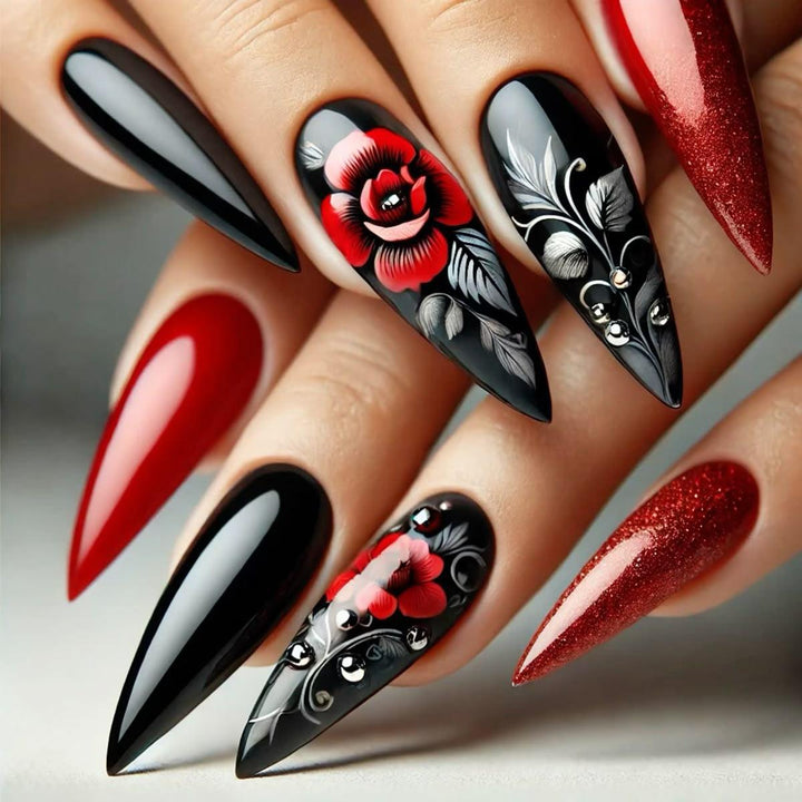 Artificial nails in elegant rose and glitter design Stornfield