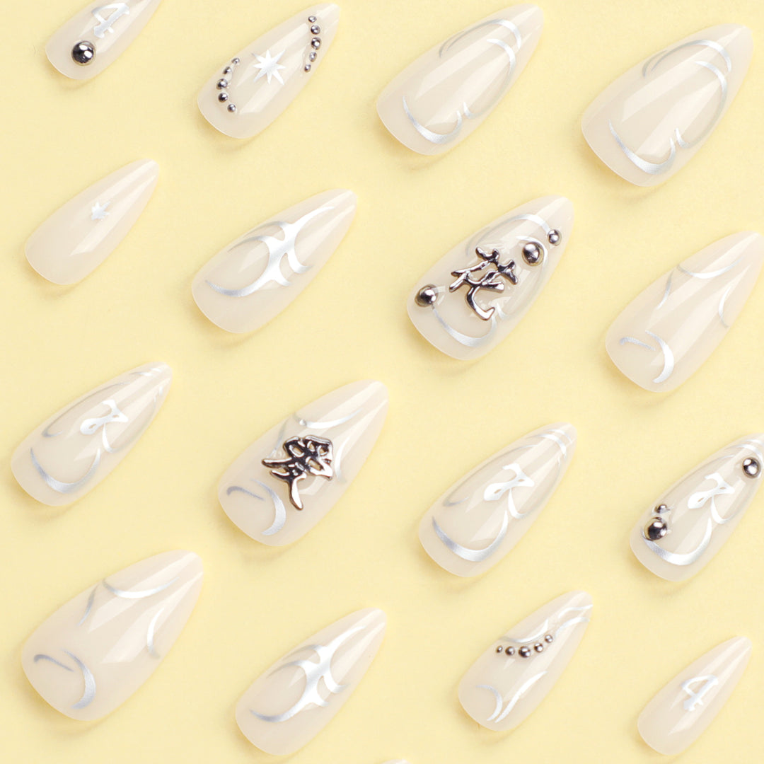 Artistic acrylic nails with elegant glitter patterns Stornfield