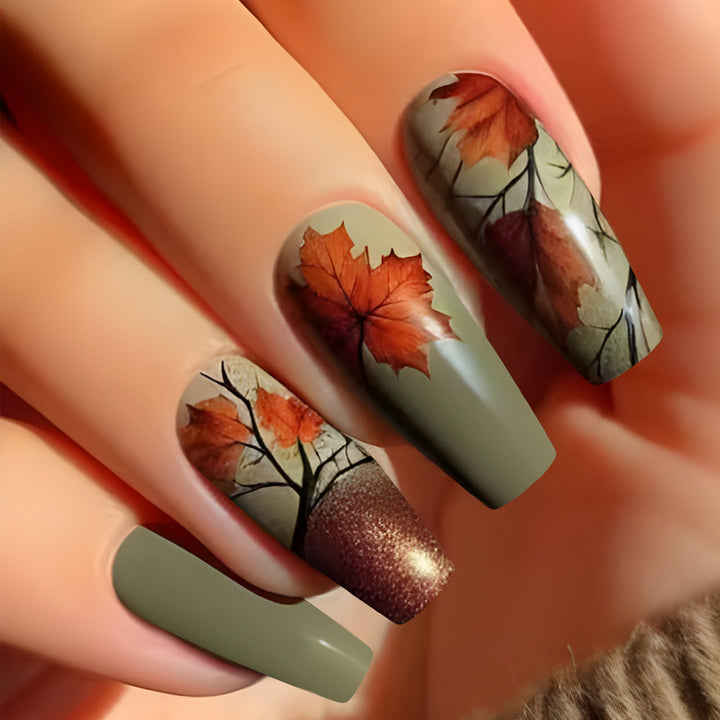 Autumn Leaf-Themed Press-On Nail Art Stornfield