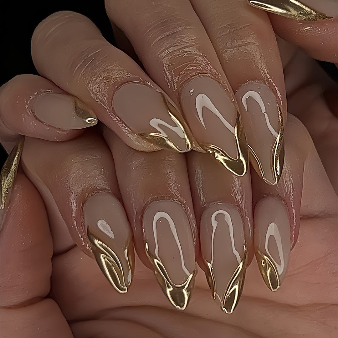 Elegant Stiletto Press-On Nails with Gold Accent Tips Stornfield