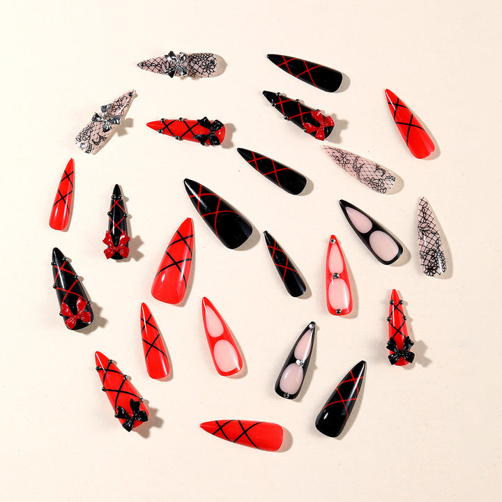 Gothic-Inspired Stiletto Nail Art Extensions Stornfield