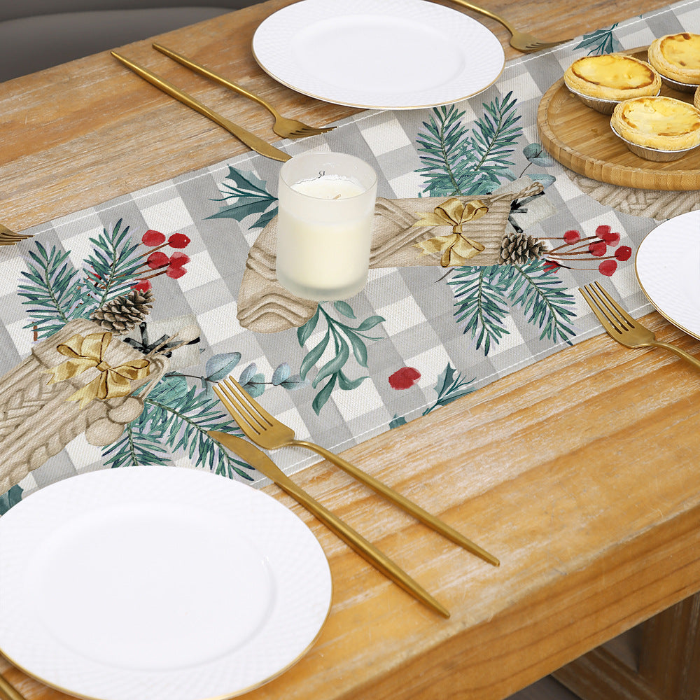 Festive Santa Stripe Table Runner Linen-Texture Holiday Dining Decor