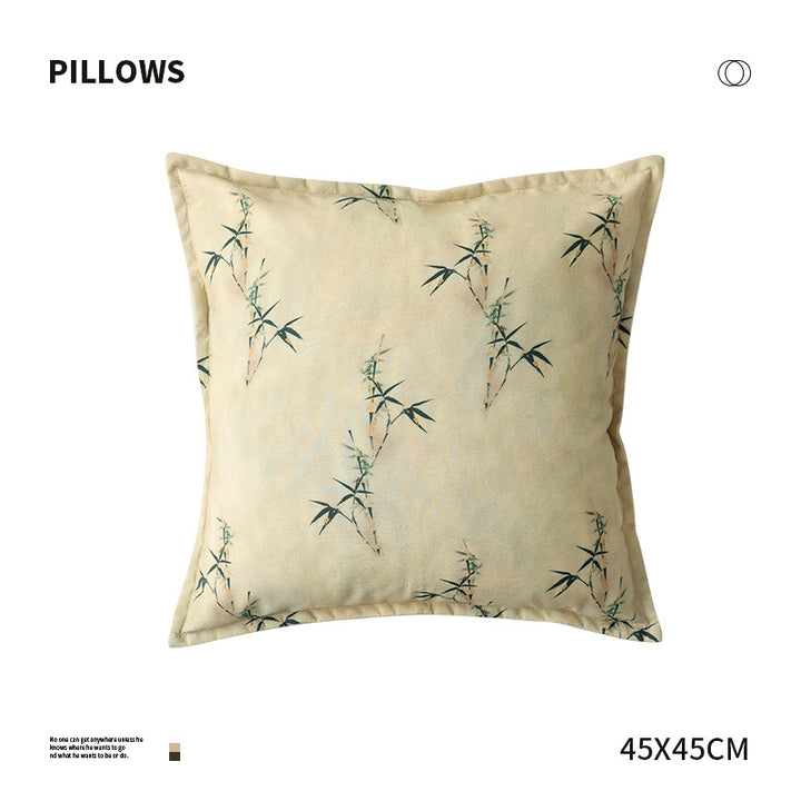 Square decorative cushion with bamboo print and cotton-linen cover