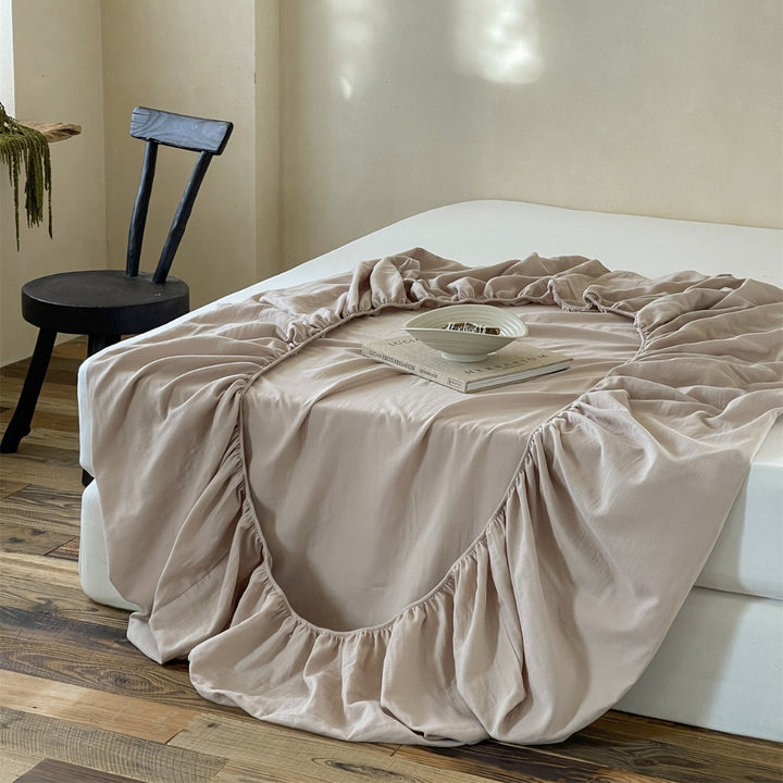 Deep-Pocket Elasticized Ruffled Fitted Sheet with Gathered Skirt