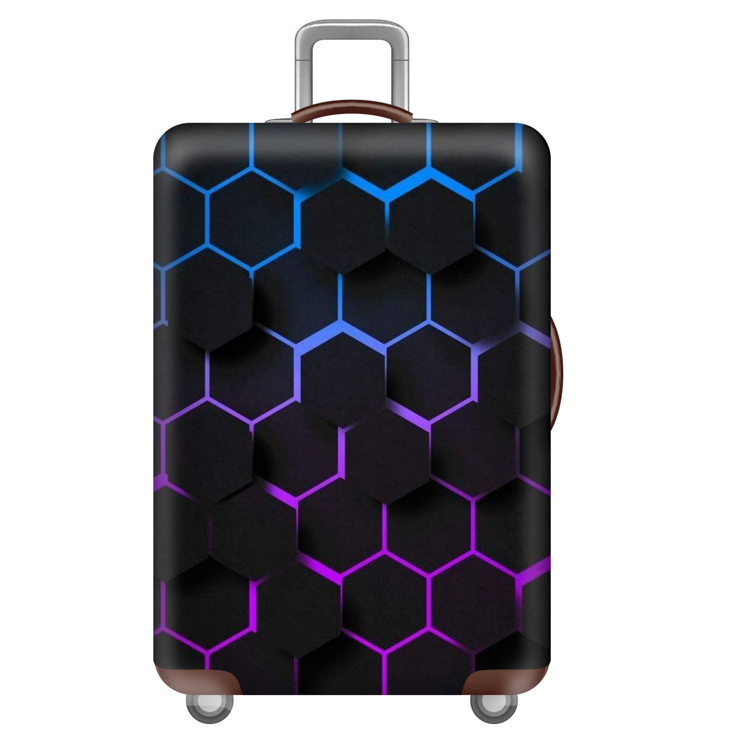 Unisex large hard shell suitcase with sturdy trolley handle and elastic motif protective cover superhero design Stornfield
