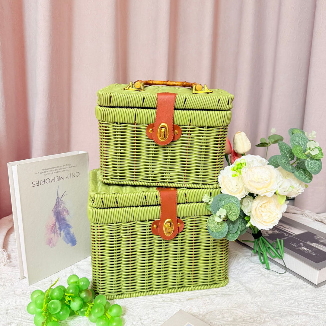 Women's Handwoven Rattan Storage Basket with Belly Pocket Stornfield