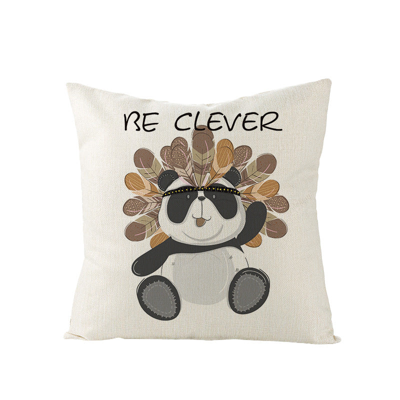 Decorative Throw Pillow Cover with Printed Giraffe Boho Nursery Design