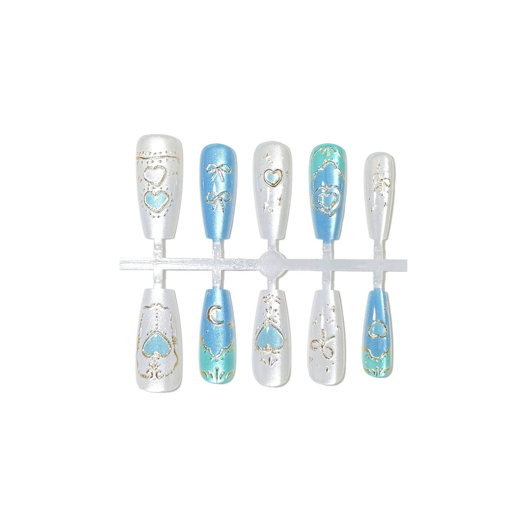 Decorative Press-On Nail Art Set with Elegant Heart and Bow Designs